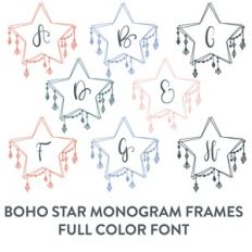 boho star monogram frames full color font