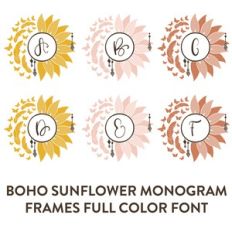 boho sunflower monogram frames full color font
