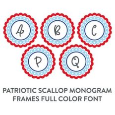 patriotic scallop monogram frames full color font