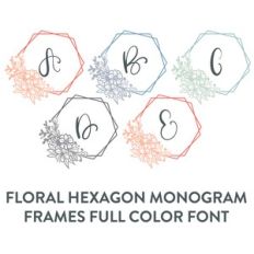 floral hexagon monogram frames full color font