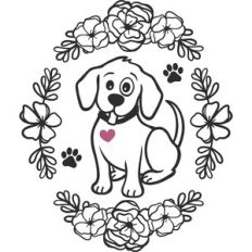 dog with oval flower frame