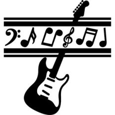 split guitar and musical notes