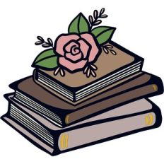 stack of books with rose