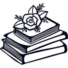 book stack with rose  - line art