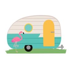 camp trailer with flamingo