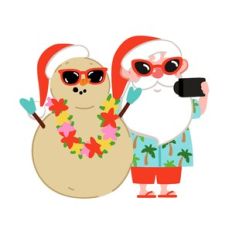 beach santa with sand snowman