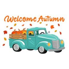 welcome autumn farm truck with pumpkins