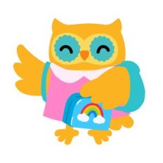 owl with rainbow lunchbox