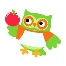 owl student with an apple