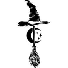 Witch Hat, Broom and Moon