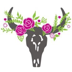 Cow Skull with Flowers layered
