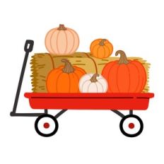 Wagon with Hay and Pumpkins