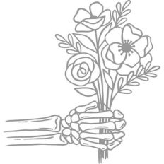 skeleton hand holding flowers