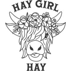 Hay Girl Hay Highland Cow with Flowers