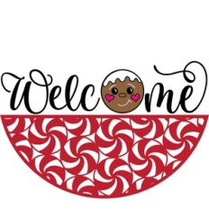 Welcome With Gingerbread and Peppermint Round Door Hanger Design