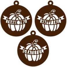 fall circle tags with pumpkins and phrases