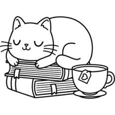cat sleeping on books