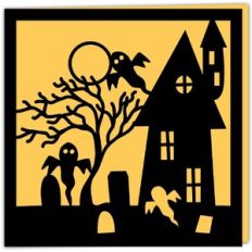 Spooky Halloween House Scene Card