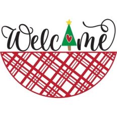 Welcome with Christmas Tree and Plaid - Door Hanger Design