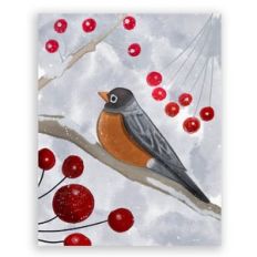 Robin Bird Winter Card Watercolor Illustration
