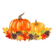 Two Watercolor Pumpkins and Leaves