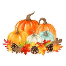 Five Colorful Watercolor Pumpkins with Leaves
