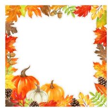 Watercolor Pumpkin and Leaves Frame