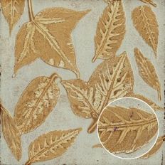 Naples Yellow Green and Sienna Autumn Leaves Monoprint Background Patt