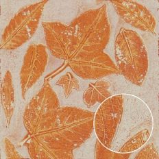 Naples Yellow Red and Sienna Autumn Leaves Monoprint Background Patter