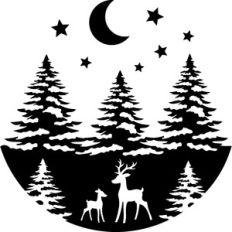 pine trees and deer circle scenery