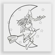 Flying Cute Witch Coloring Page for Kids