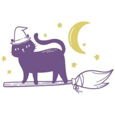 Witch Cat with Broom and Moon