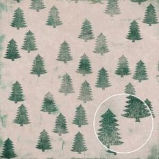 Green Cream Christmas Trees Vintage Christmas Monoprint Background Pat