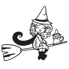 Cute witch on broom and cat