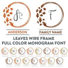 leaves wire frame full color monogram font
