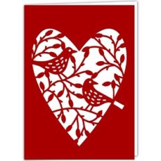Birds and Rosehips Heart Card