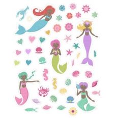 Cute Dark Skin Tone Mermaid Characters Sticker Sheet