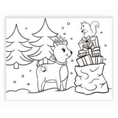 Cute Deer and squirrel Christmas Coloring page
