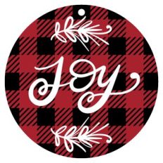 joy buffalo plaid ornament