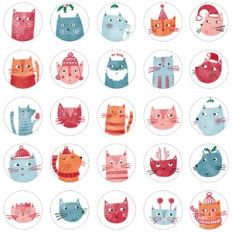 Kitty Cat Winter Holidays Advent Stickers