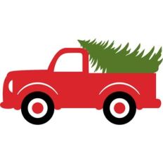 red truck and christmas tree