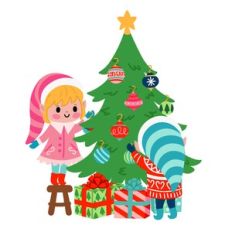 Elves Decorating a Christmas Tree