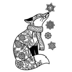 Fox with Snowflakes Coloring Page