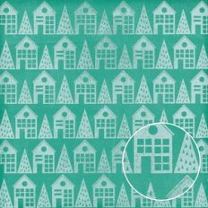 Green and White Houses Shabby Christmas Cheer Monoprint Background