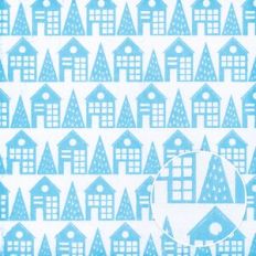 White and Blue Houses Shabby Christmas Cheer Monoprint Background