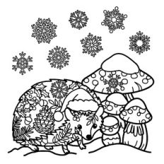 Christmas Hedgehog with Mushrooms Coloring Page