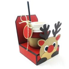 Reindeer 4 oz mini coffee tote, sleeve and gift card