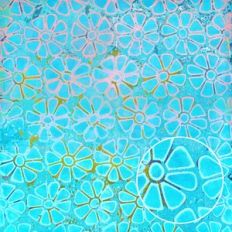 Aqua and Pink Grunge Doodled Flower Monoprint Backgrounds