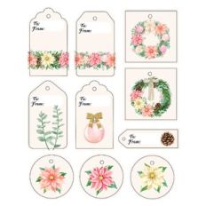 Pink Poinsettias Watercolor Christmas Gift Tags