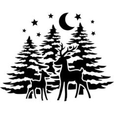 deer and pine trees
